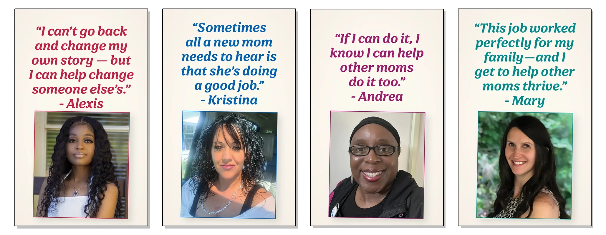 photos of ADPH Breastfeeding Peer Counselors, along with quotes from their story